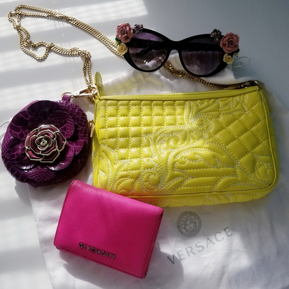 VERSACE Quilted Vanitas Yellow Barocco Purse Bag